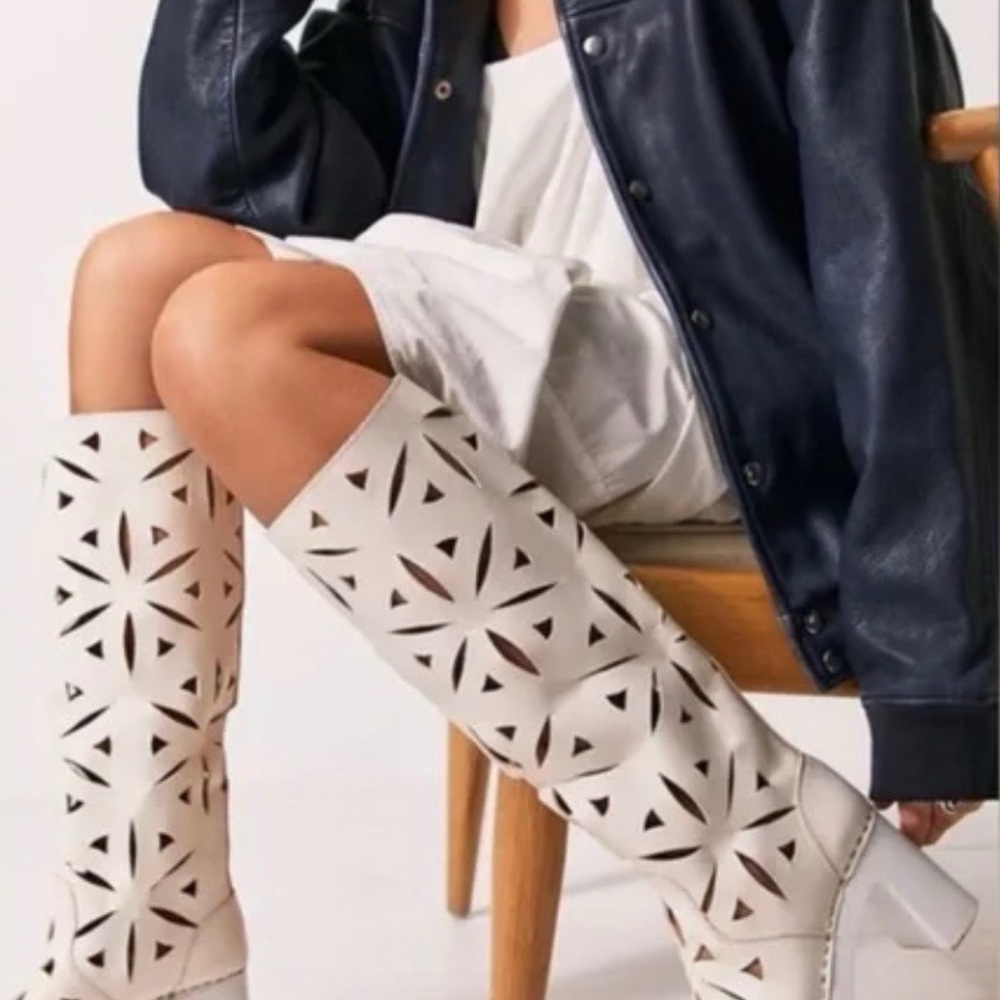 Swedish Hasbeens Lacy White Cutout boots, size 37